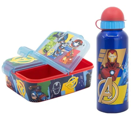 Marvel Avengers Kinder Set 2 tlg 3 Kammern Brotdose Alu-Trinkflasche 530 ml - WS-Trend.de