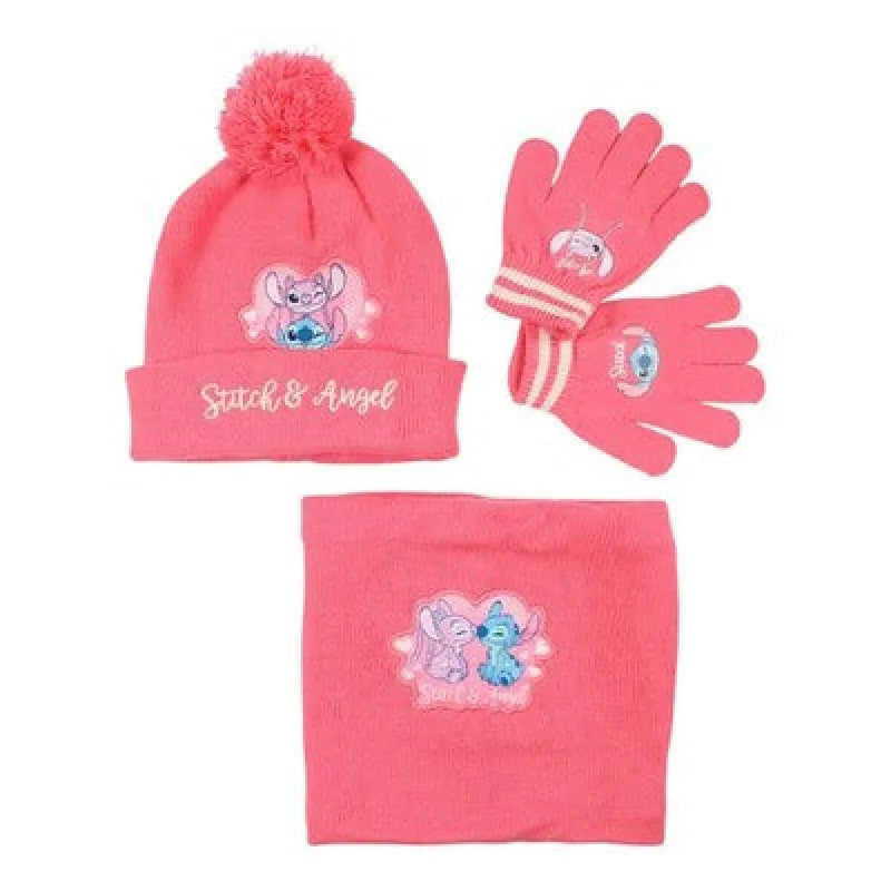 Disney Stitch Set Kinder Herbst 3tlg Wintermütze Snood Handschuhe Gr. 54/56 - Rosa - WS-Trend.de