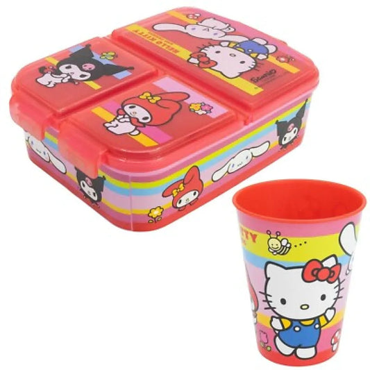 Hello Kitty Kuromi Melody 2 tlg. Lunch Set Brotdose mit 3 Kammern Trinkbecher - WS-Trend.de