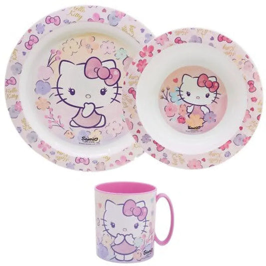 Hello Kitty Kinder Geschirr-Set 3 teilig Becher (350 ml) Teller Schüssel - WS-Trend.de