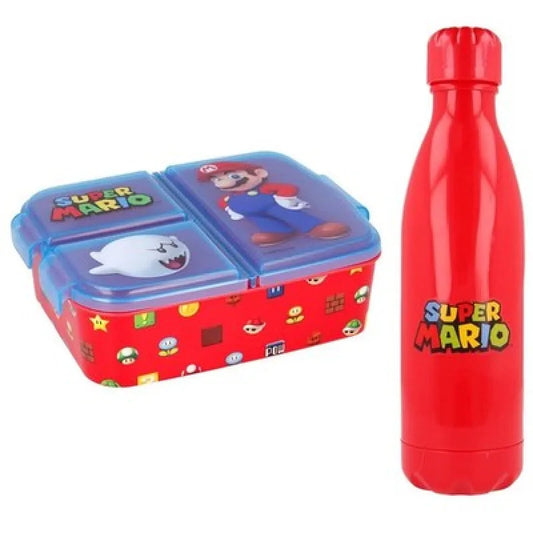 Super Mario Luigi Kinder 2 teiliges Set 3 Kammer Brotdose Trinkflasche 660 ml - WS-Trend.de