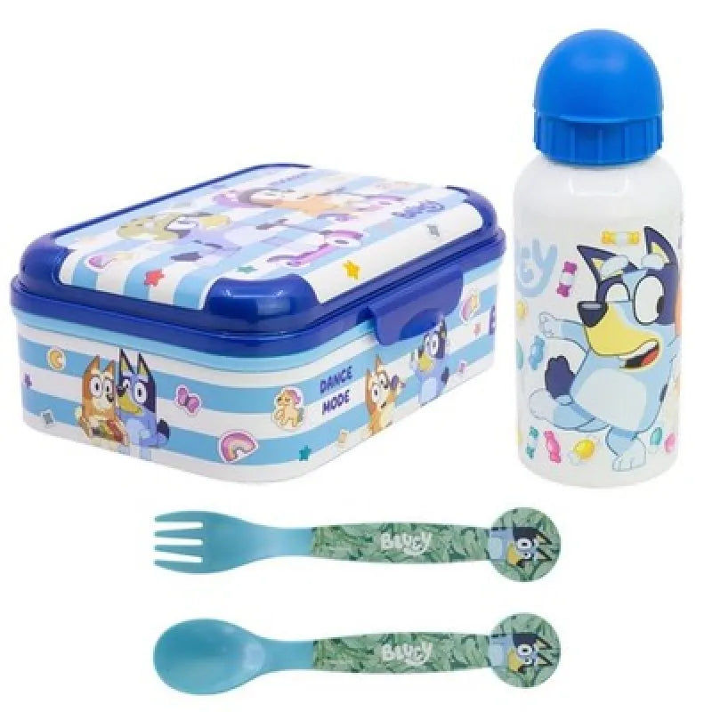 Bluey Bingo Kinder 4 teiliges Set Brotdose Alu Trinkflasche Besteck - WS-Trend.de