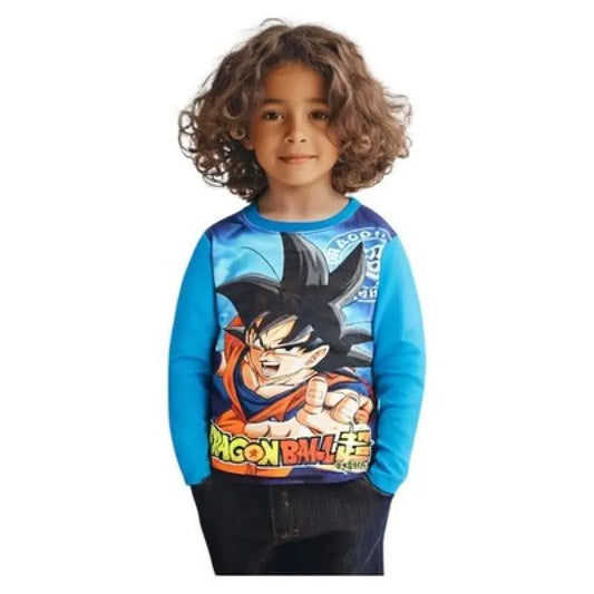 Anime Dragonball Goku Kinder Jungen langarm Shirt Gr. 98 bis 128 Baumwolle - Hellblau - WS-Trend.de