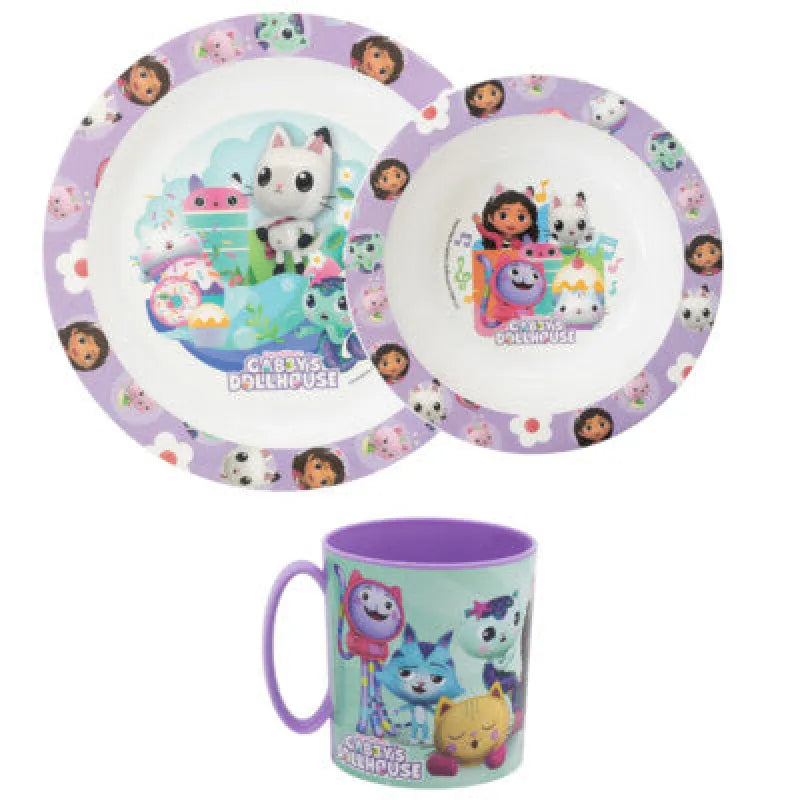 Gabbys Dollhouse Mädchen Kinder Geschirr-Set 3 tlg Becher Teller Schüssel - WS-Trend.de