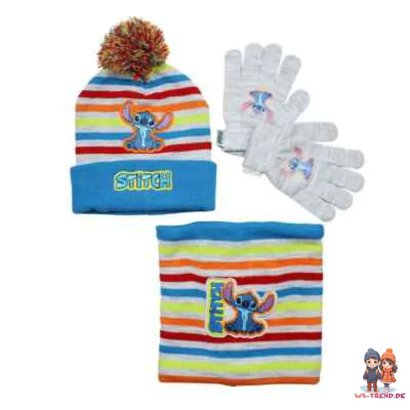 Disney Stitch Set Kinder Herbst 3tlg Wintermütze Snood Handschuhe Gr. 52- 54 - WS-Trend.de