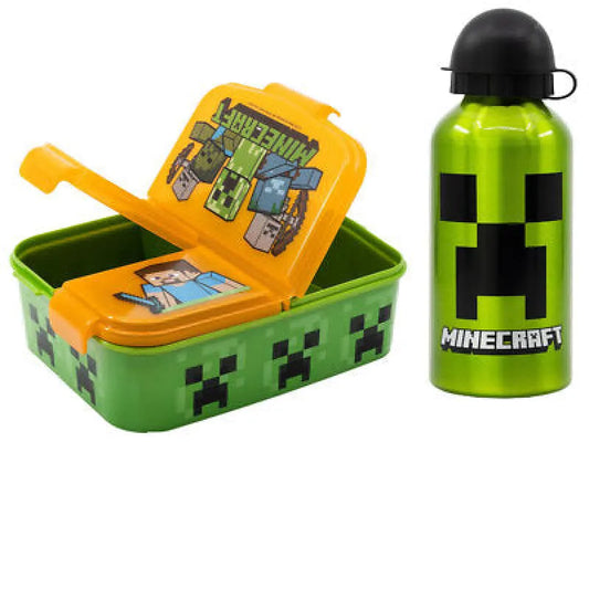 Minecraft Creeper Kinder 2 tlg. Set 3 Kammern Brotdose Alu-Trinkflasche 400 ml - WS-Trend.de