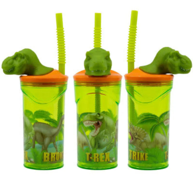 Dinosaurier T-Rex 3D Deckel Kinder Trinkbecher Becher integriertem Halm 360ml - WS-Trend.de
