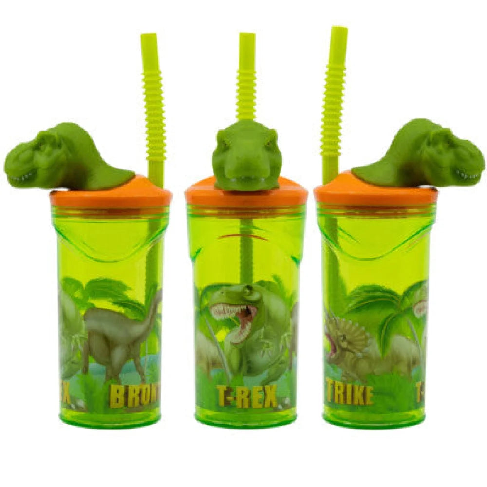 Dinosaurier T-Rex 3D Deckel Kinder Trinkbecher Becher integriertem Halm 360ml - WS-Trend.de