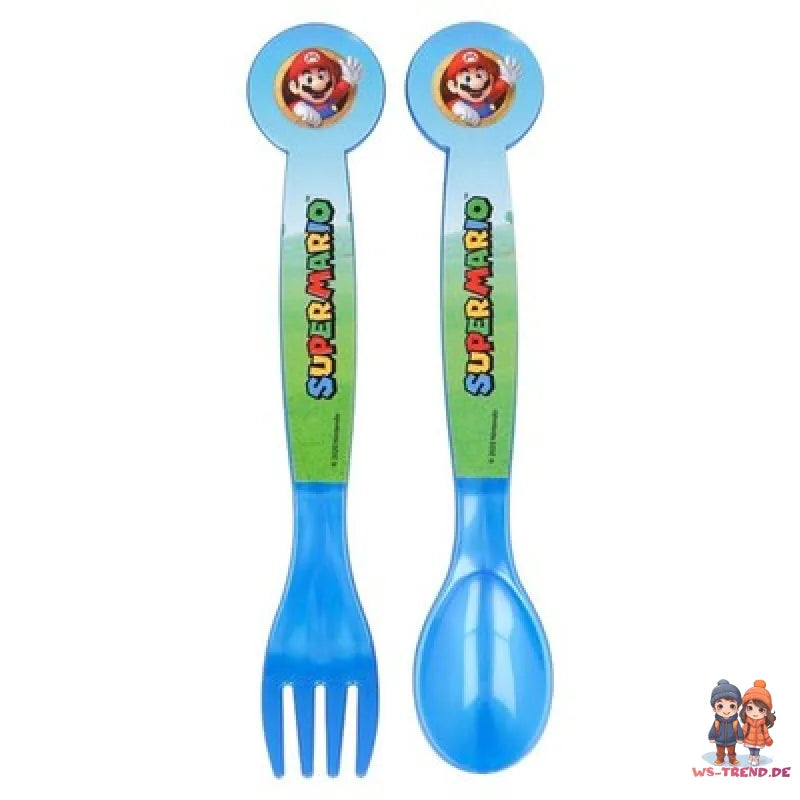 Super Mario Luigi Kinder 4 teiliges Set Brotdose - Gabel Löffel Alu-Trinkflasche - WS-Trend.de