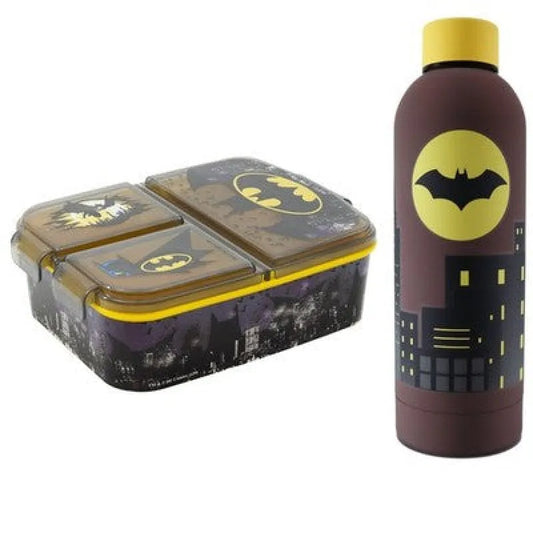 DC Comics Batman Kinder 2 teiliges Set 3 Kammer Brotdose Edelstahl Trinkflasche - WS-Trend.de