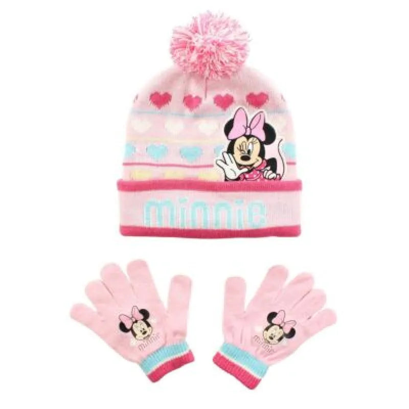 Disney Minnie Maus Kinder Winter Bommel Mütze plus Handschuhe 52 54 Rosa - WS-Trend.de