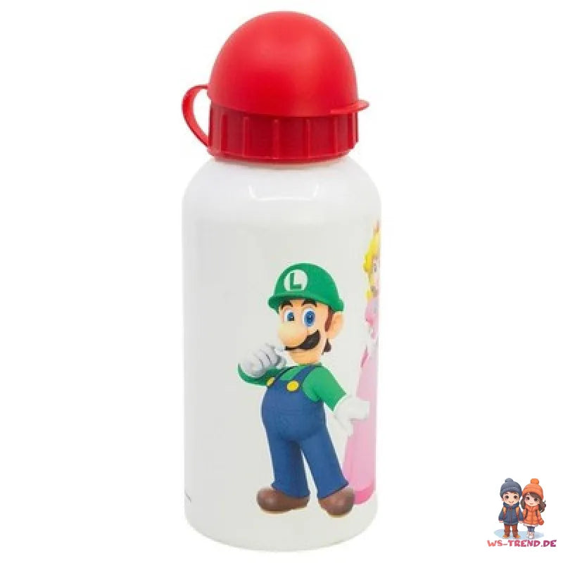 Super Mario Luigi Kinder 4 teiliges Set Brotdose - Gabel Löffel Alu-Trinkflasche - WS-Trend.de