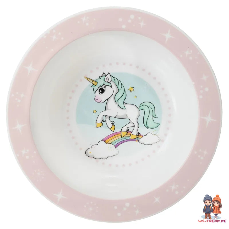 Kleines Einhorn Unicorn Kinder Geschirr-Set 5 tlg Becher Teller Schüssel Besteck - WS-Trend.de