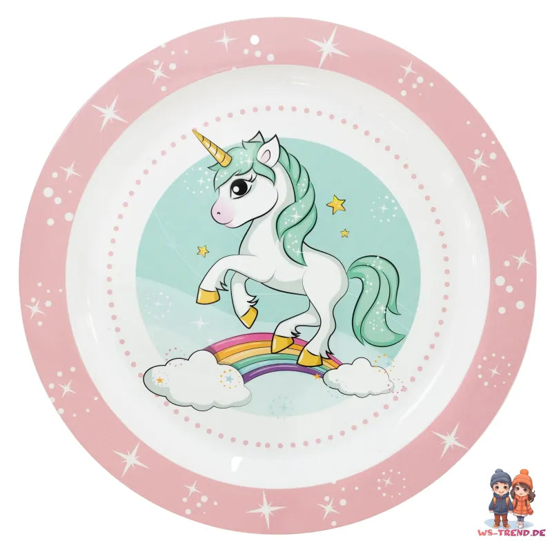 Kleines Einhorn Unicorn Kinder Geschirr-Set 5 tlg Becher Teller Schüssel Besteck - WS-Trend.de