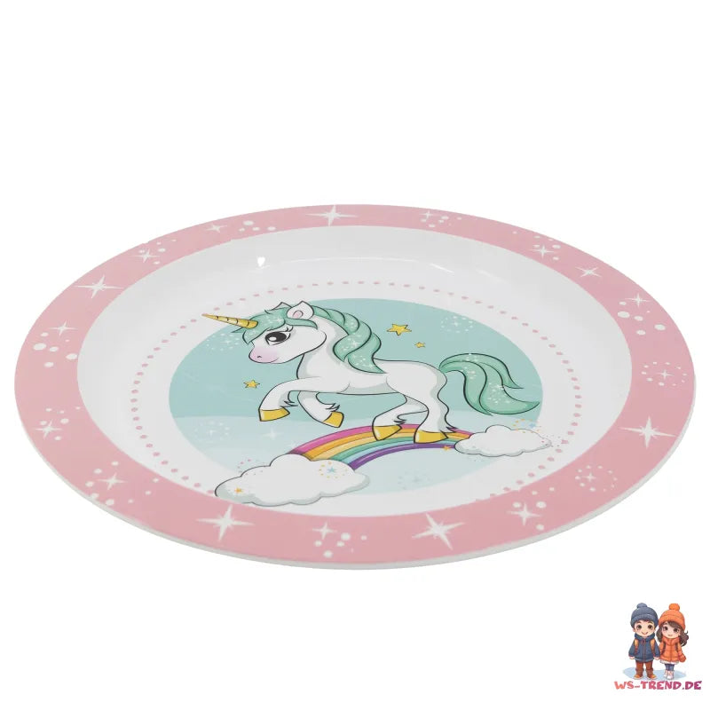 Kleines Einhorn Unicorn Kinder Geschirr-Set 5 tlg Becher Teller Schüssel Besteck - WS-Trend.de