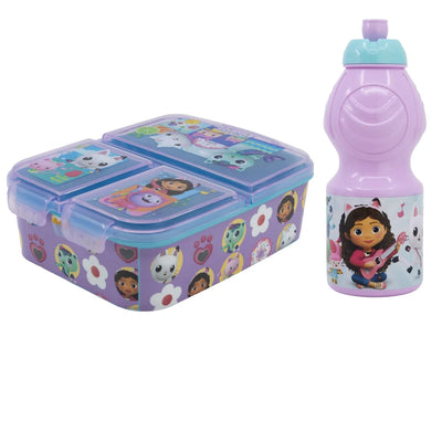 Gabbys Dollhouse Kinder Mädchen 2 tlg Set Brotdose 3 Kammern Trinkflasche - WS-Trend.de