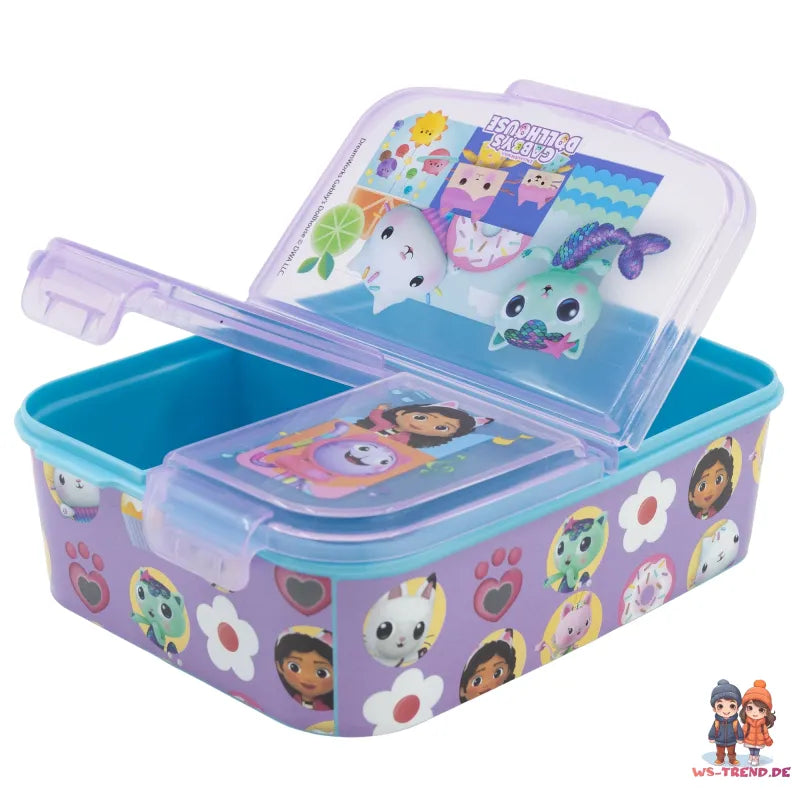 Gabbys Dollhouse Kinder 4 tlg Set Brotdose 3 Kammern Alu-Trinkflasche Besteck - WS-Trend.de