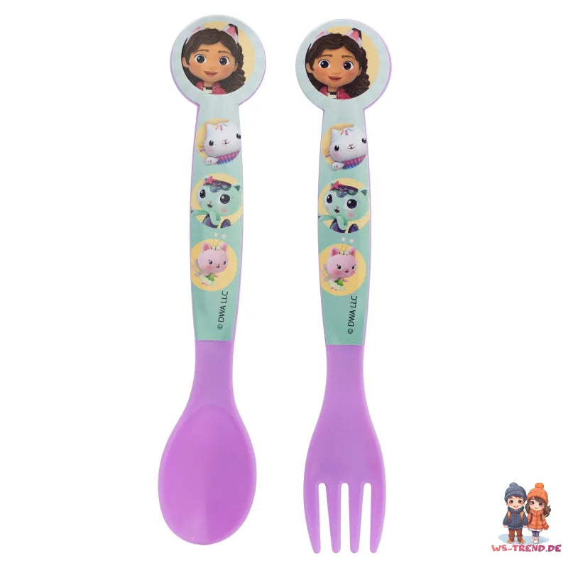 Gabbys Dollhouse Kinder 4 tlg Set Brotdose 3 Kammern Alu-Trinkflasche Besteck - WS-Trend.de