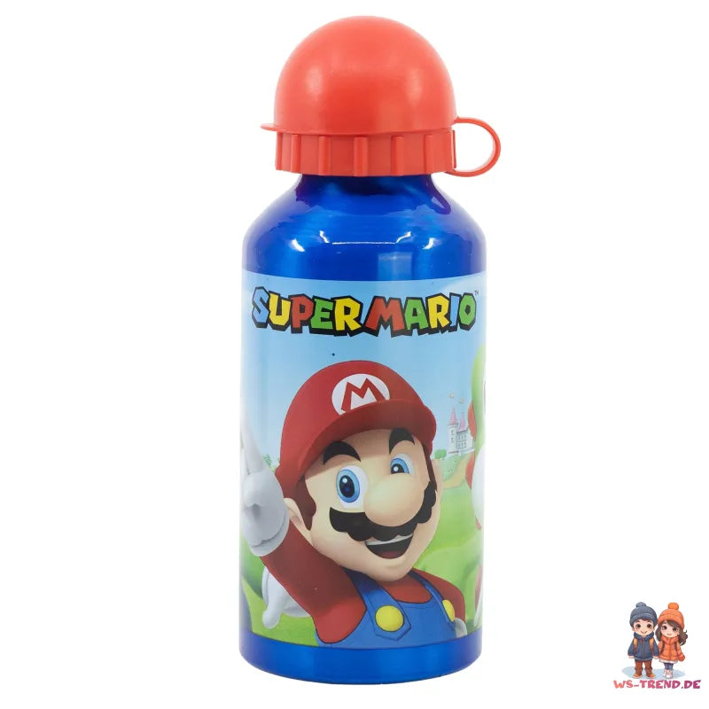 Super Mario Luigi Kinder 4 teiliges Set Brotdose - Gabel Löffel Alu-Trinkflasche - WS-Trend.de