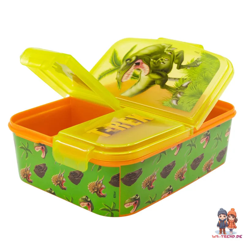 Dinosaurier T-Rex Kinder 2 teiliges Set Brotdose mit 3 Kammern Alu-Trinkflasche - WS-Trend.de