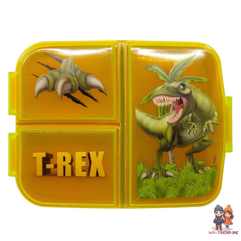 Dinosaurier T-Rex Kinder 2 teiliges Set Brotdose mit 3 Kammern Alu-Trinkflasche - WS-Trend.de
