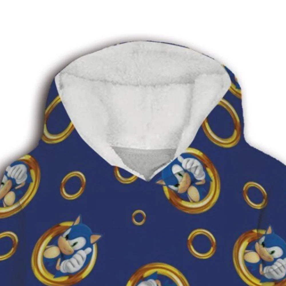 Sonic the Hedgehog Herren Kuschelponcho Kuscheldecke mit Ärmeln Kapuze Tasche - WS-Trend.de