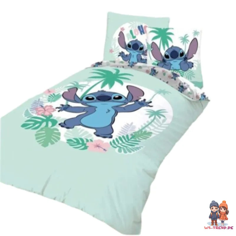 Disney Stitch Blau Kinder Mikrofaser Bettwäsche 2tlg. Set 135-140x200 65x65 - WS-Trend.de Baumwolle