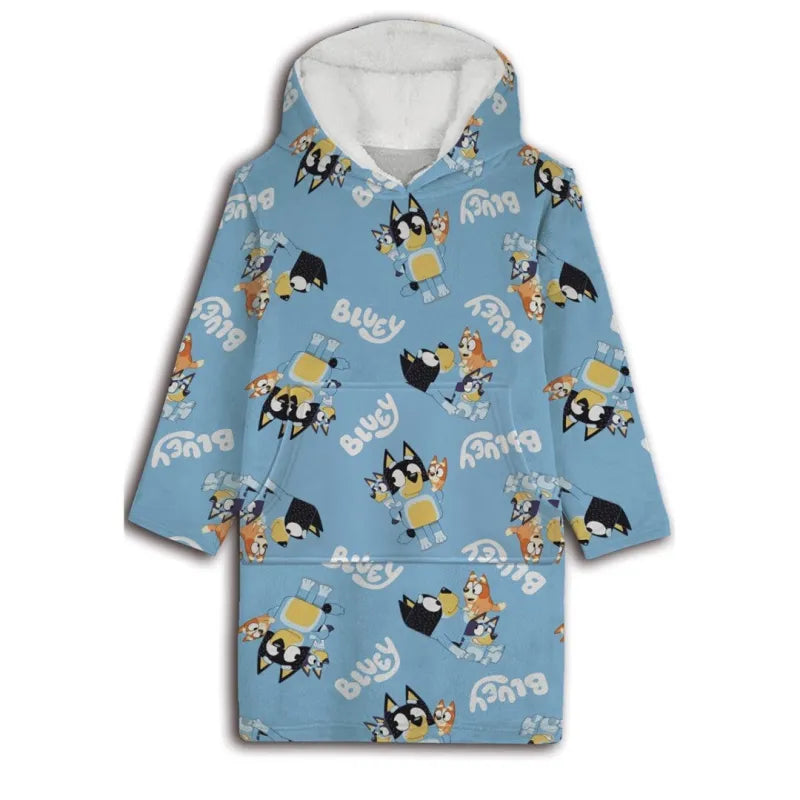 Bluey Bingo Kinder Kuschelponcho Kuscheldecke mit Ärmeln Kapuze Tasche 3-6 Jahre - WS-Trend.de