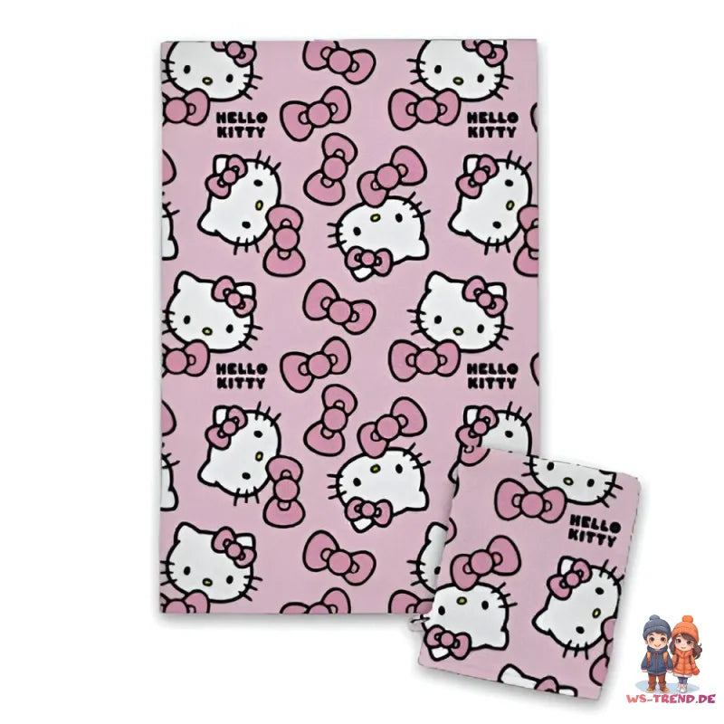 Hallo Kitty Kinder Mädchen 3 tlg. Set Bademantel Handtuch Handschuh - WS-Trend.de Gr. 98 - 128