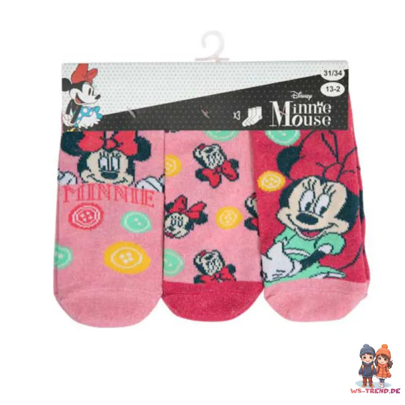 Disney Minnie Maus 6 er Pack Kinder Mädchen kurze Socken WS Trend.de Pink Rosa Gr. 23 bis 34