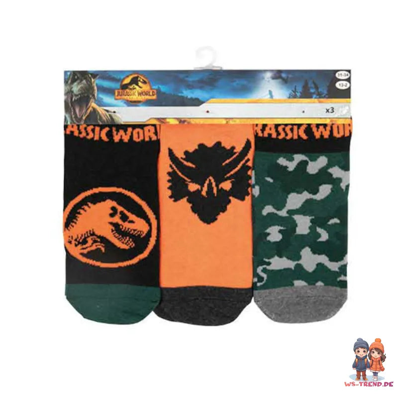 Jurassic World Dinos 6-er Pack Kinder Jungen Socken Sneaker - WS-Trend.de Gr. 23 bis 34