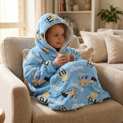 Bluey Bingo Kinder Kuschelponcho Kuscheldecke mit Ärmeln Kapuze Tasche 3-6 Jahre - Ansicht 2