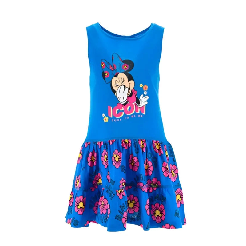 Disney Minnie Maus Kinder Mädchen Kleid Sommerkleid - WS-Trend.de langarm Glitzer Blau Rosa 98 bis 128 Baumwolle