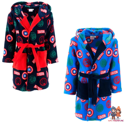 Marvel Avengers Kinder Mikrofaser Fleece Bademantel - WS-Trend.de Hausmantel mit Kapuze Gr. 104-140