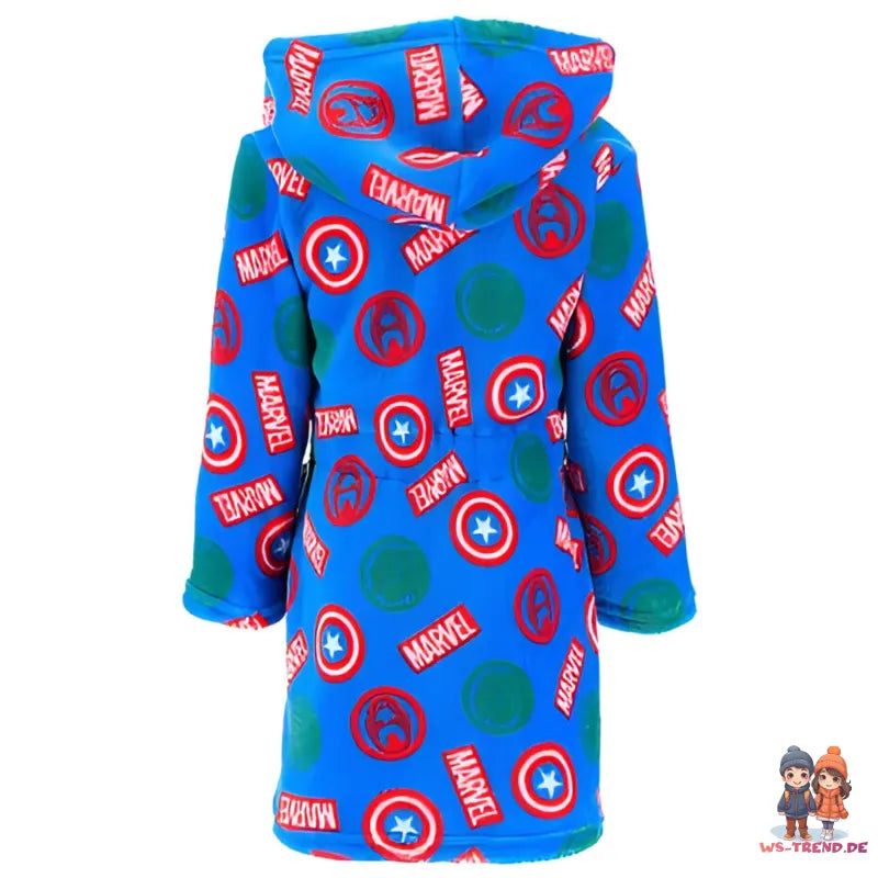 Marvel Avengers Kinder Mikrofaser Fleece Bademantel - WS-Trend.de Hausmantel mit Kapuze Gr. 104-140