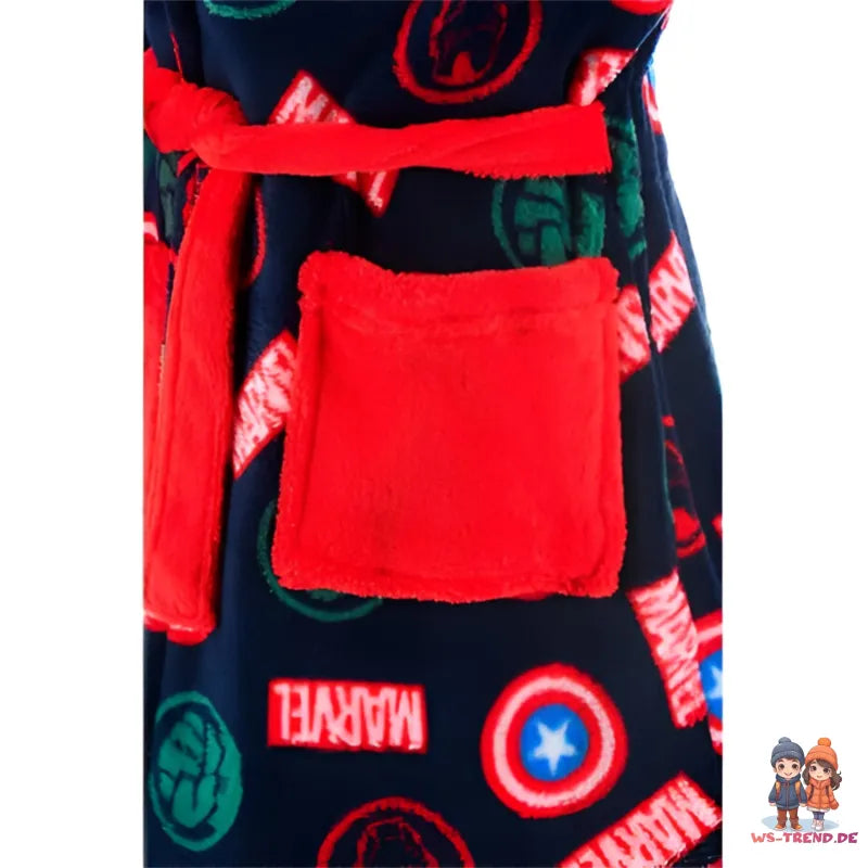 Marvel Avengers Kinder Mikrofaser Fleece Bademantel - WS-Trend.de Hausmantel mit Kapuze Gr. 104-140