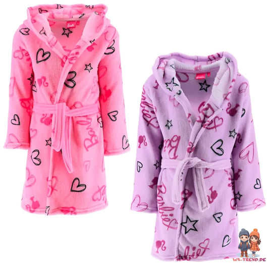 Barbie Mädchen Kinder Hausmantel Bademantel mit Kapuze - WS-Trend.de Gr. 104-140 Fleece