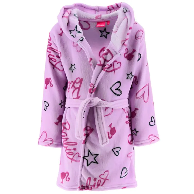 Barbie Mädchen Kinder Hausmantel Bademantel mit Kapuze - WS-Trend.de Gr. 104-140 Fleece