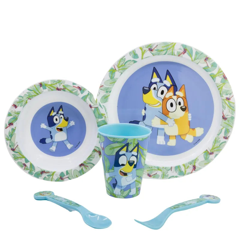 Bluey und Bingo Kinder Geschirr-Set 5 teilig Becher Besteck Teller Schüssel - WS-Trend.de