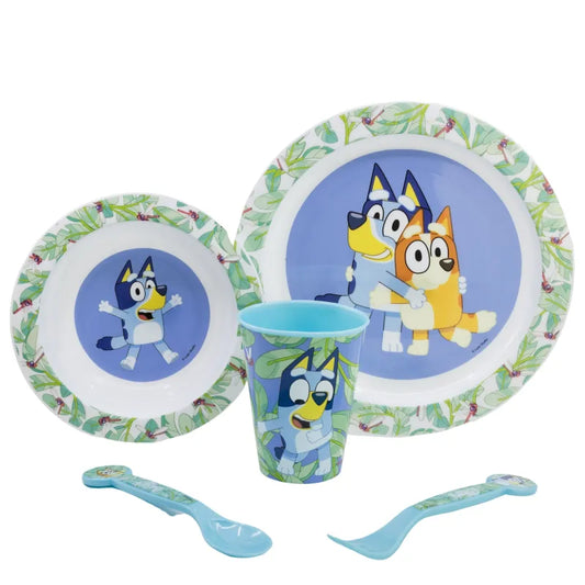 Bluey und Bingo Kinder Geschirr-Set 5 teilig Becher Besteck Teller Schüssel - WS-Trend.de