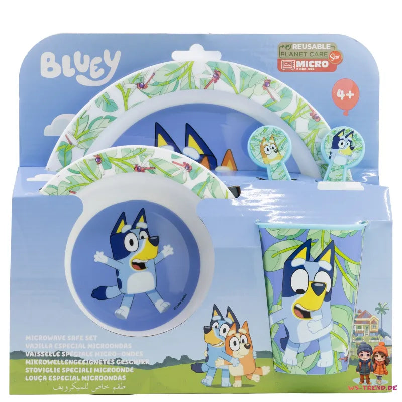 Bluey und Bingo Kinder Geschirr-Set 5 teilig Becher Besteck Teller Schüssel - WS-Trend.de