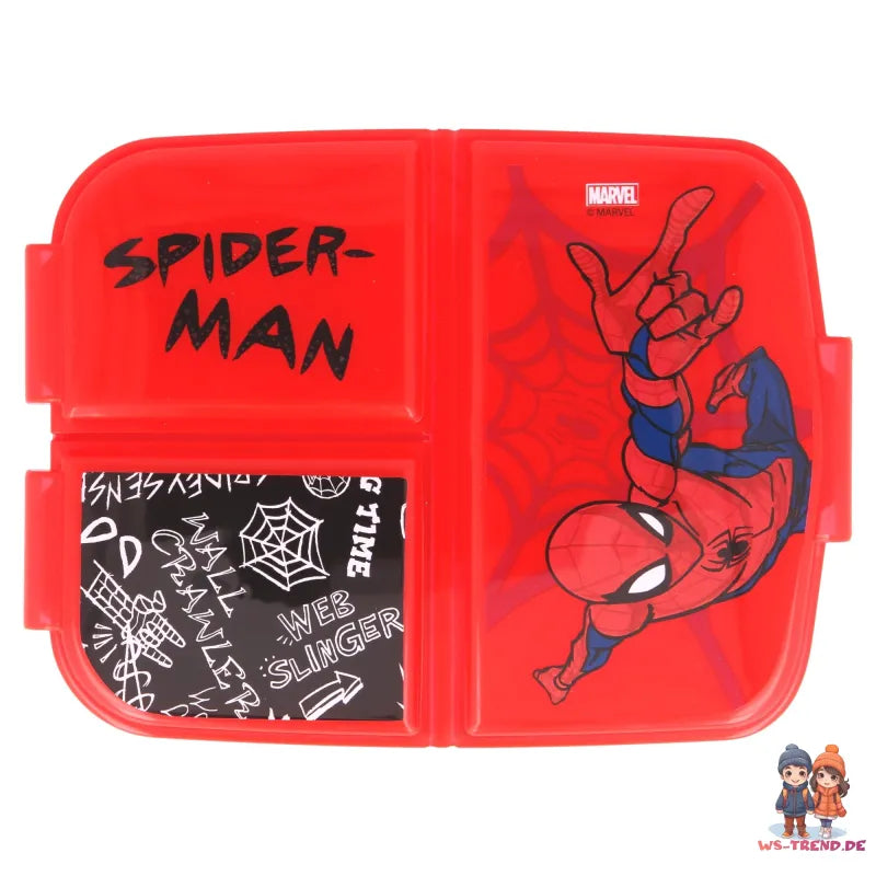 Marvel Spiderman 4 tlg Kinder Set 3 Kammern Brotdose Alu-Trinkflasche Besteck - WS-Trend.de