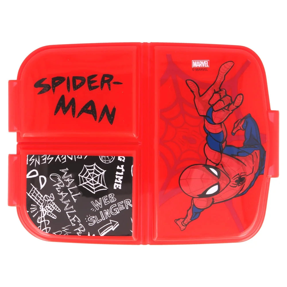 Marvel Spiderman 4 tlg Kinder Set 3 Kammern Brotdose Alu-Trinkflasche Besteck - WS-Trend.de
