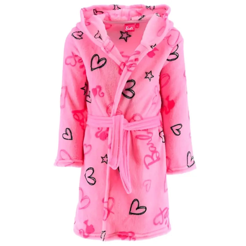 Barbie Mädchen Kinder Hausmantel Bademantel mit Kapuze - WS-Trend.de Gr. 104-140 Fleece