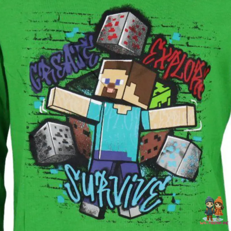 Minecraft Steve Survive Kinder Jungen Langarmshirt Shirt - WS-Trend.de Creeper 116-152 100% Baumwolle