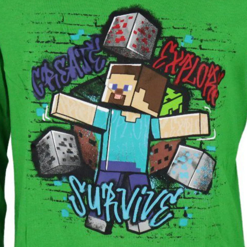 Minecraft Steve Survive Kinder Jungen Langarmshirt Shirt - WS-Trend.de Creeper 116-152 100% Baumwolle