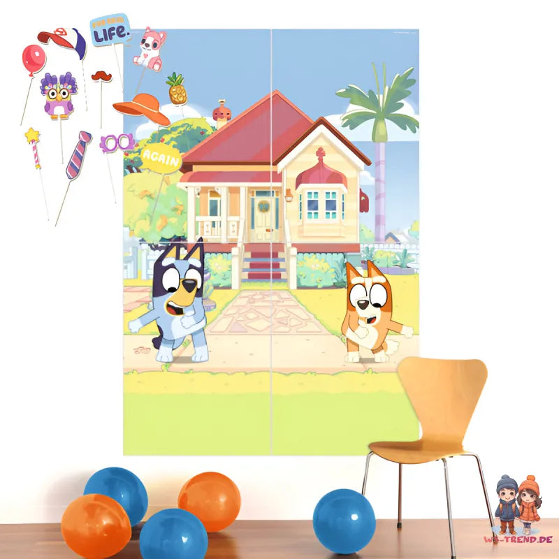 Bluey und Bingo Kinder 15 tlg Party Set Geburtstag Kinderparty Dekobild 141x200 cm - WS-Trend.de
