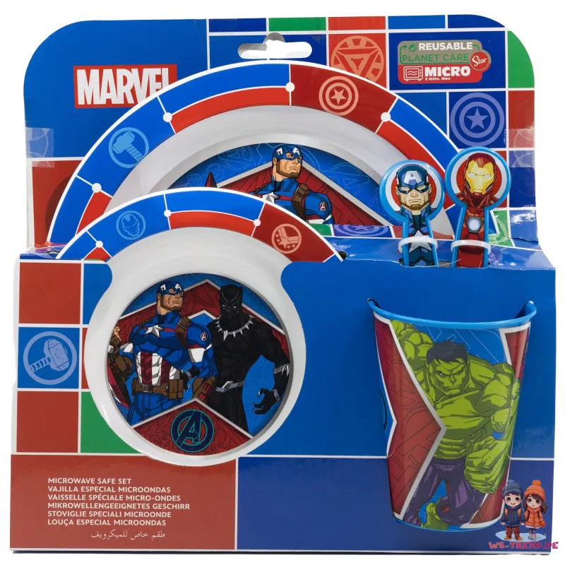 Marvel Avengers Kinder Geschirr-Set 5 teilig Becher Teller Schüssel Besteck - WS-Trend.de
