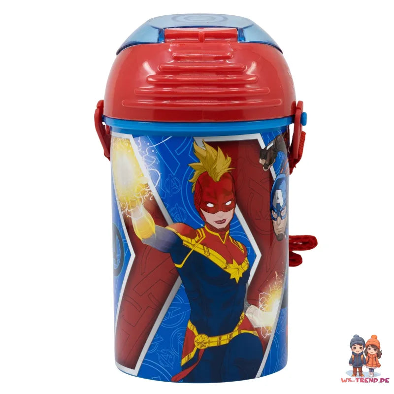 Marvel Avengers Wasserflasche Trinkflasche Flasche Trinkhalm Gurt 450 ml - WS-Trend.de