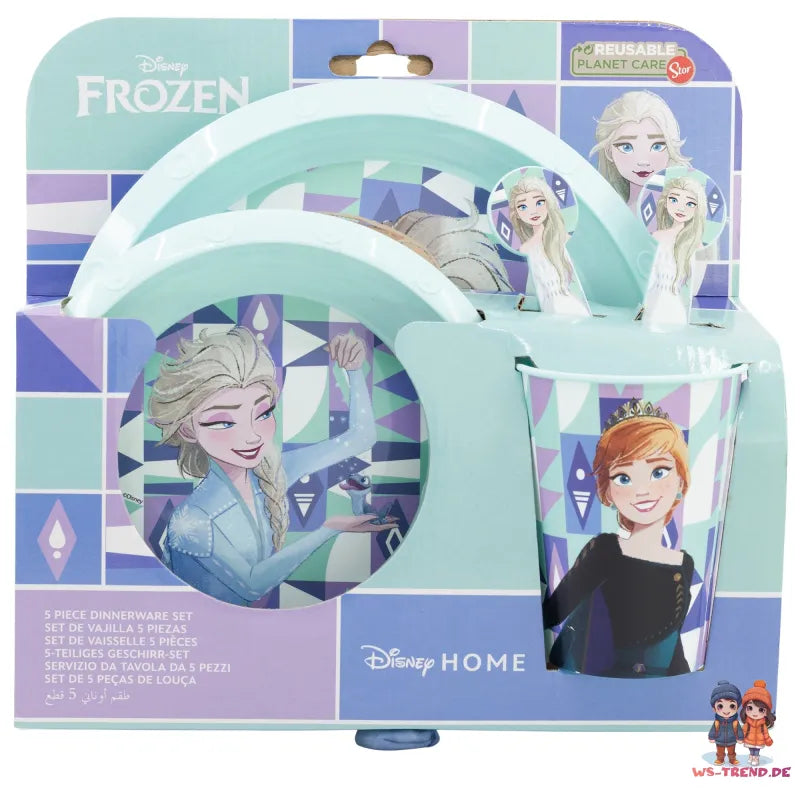 Disney Die Eiskönigin Elsa Kinder Geschirr-Set 5 teilig Becher Teller Schüssel - WS-Trend.de
